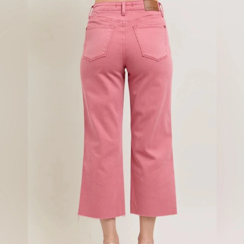 Judy Blue High Waist Garment Dyed Rose Crop Wide Leg Jeans - Picture 2 of 6